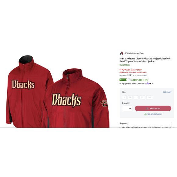 Arizona Diamondbacks Majestic Red On-Field Triple Climate 3-In-1 Jacket Mens 2XL - Picture 2 of 13